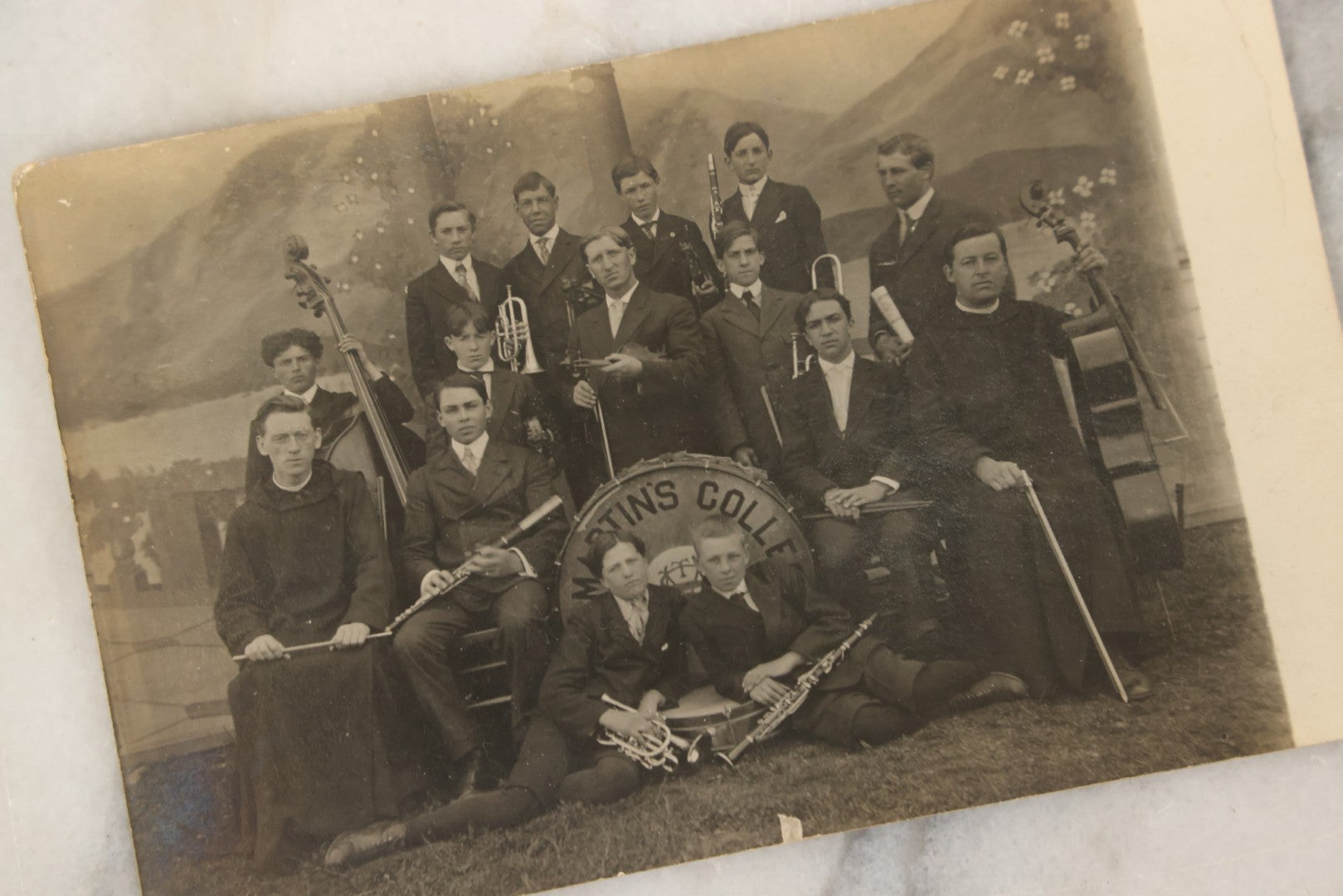 Lot 187 - Antique Real Photo Postcard RPPC Of Martin's College Band, Later Saint Martin's University, Featuring Priests And Students With Brass, String, And Percussion Instruments, Postmarked Washington Circa 1908 With French Message