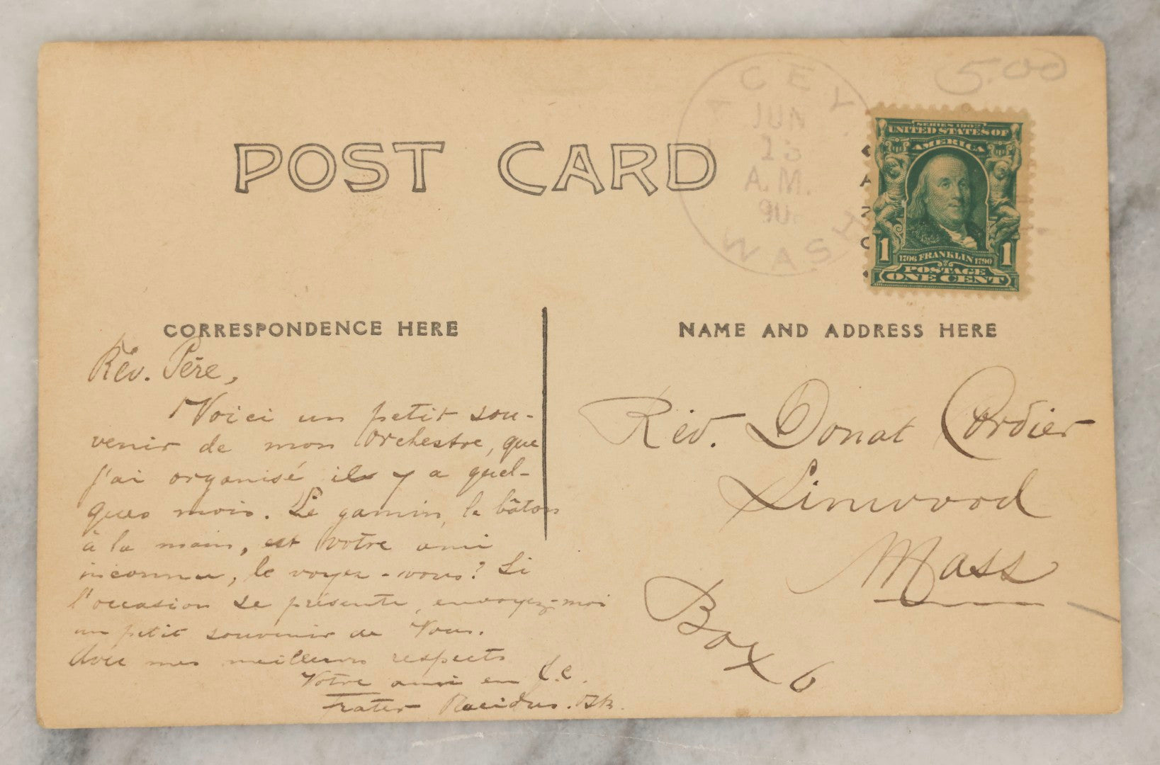 Lot 187 - Antique Real Photo Postcard RPPC Of Martin's College Band, Later Saint Martin's University, Featuring Priests And Students With Brass, String, And Percussion Instruments, Postmarked Washington Circa 1908 With French Message
