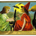 Lot 190 - Antique Embossed Halloween Postcard “A Halloween Party” Depicting Girl And Witch With Broom And Black Cats Beneath Full Moon, S. Series 140, Not Postmarked, Addressed To Ardmore, Pennsylvania