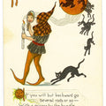 Lot 196 - Antique Halloween Postcard “Halloween” Depicting Woman With Mirror And Candle, Witch And Cats Silhouetted Against Full Moon, H-44, Made In USA., Postmarked Wellsboro, Pennsylvania, 1922, Written On Verso