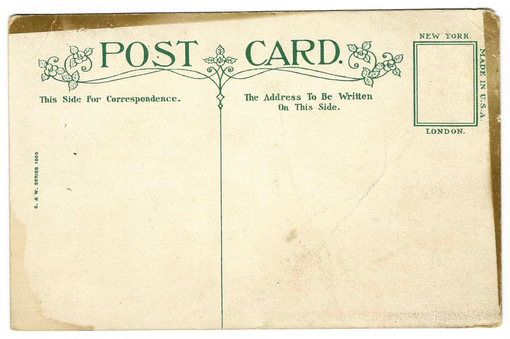 Lot 197 - Antique Hallowe'en Postcard “Black Cats Are Seen At Hallowe'en” Featuring Two Cats Beneath Crescent Moon, A.M.C. Artist Monogram, S. & W. Series 1006, Made In USA., Not Postmarked, Unused