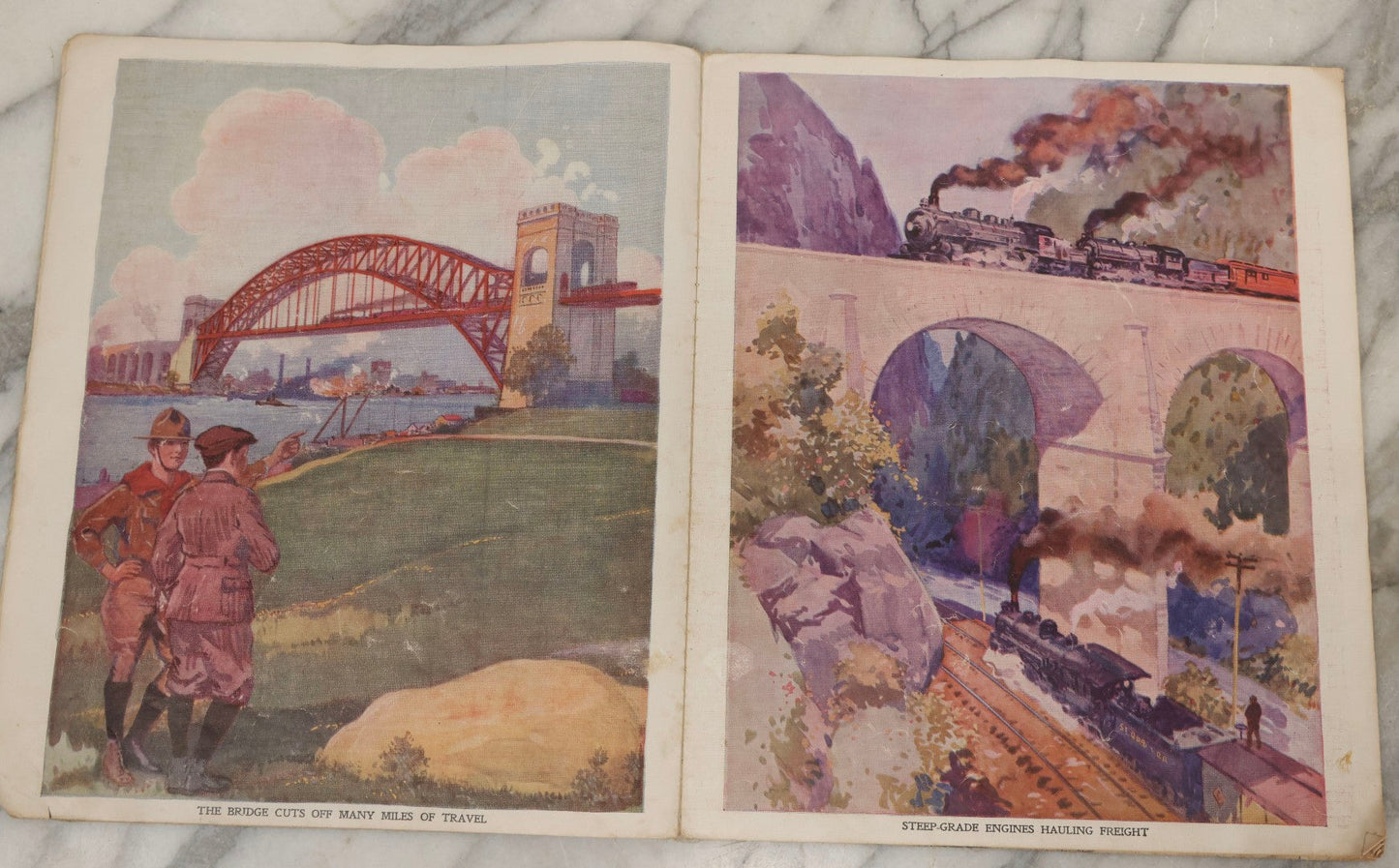 Lot 203 - Grouping Of 3 Antique And Vintage Industrial-Themed Children's Books Including “Railroad Book” By McLoughlin Bros., “Book Of Trains” By Grif Teller, And “Oil Comes To Us” By Rose Wyler And Warren W. McSpadden