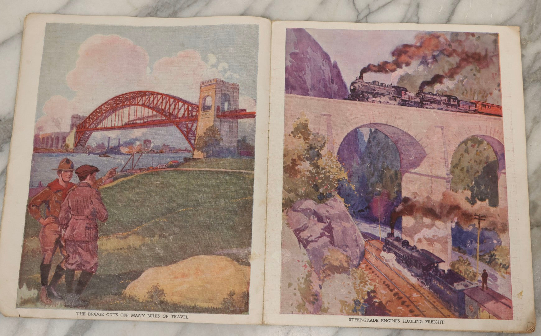 Lot 203 - Grouping Of 3 Antique And Vintage Industrial-Themed Children's Books Including “Railroad Book” By McLoughlin Bros., “Book Of Trains” By Grif Teller, And “Oil Comes To Us” By Rose Wyler And Warren W. McSpadden