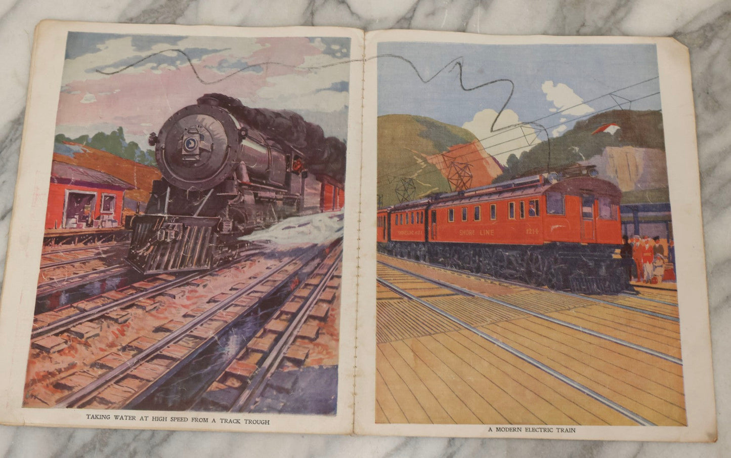 Lot 203 - Grouping Of 3 Antique And Vintage Industrial-Themed Children's Books Including “Railroad Book” By McLoughlin Bros., “Book Of Trains” By Grif Teller, And “Oil Comes To Us” By Rose Wyler And Warren W. McSpadden