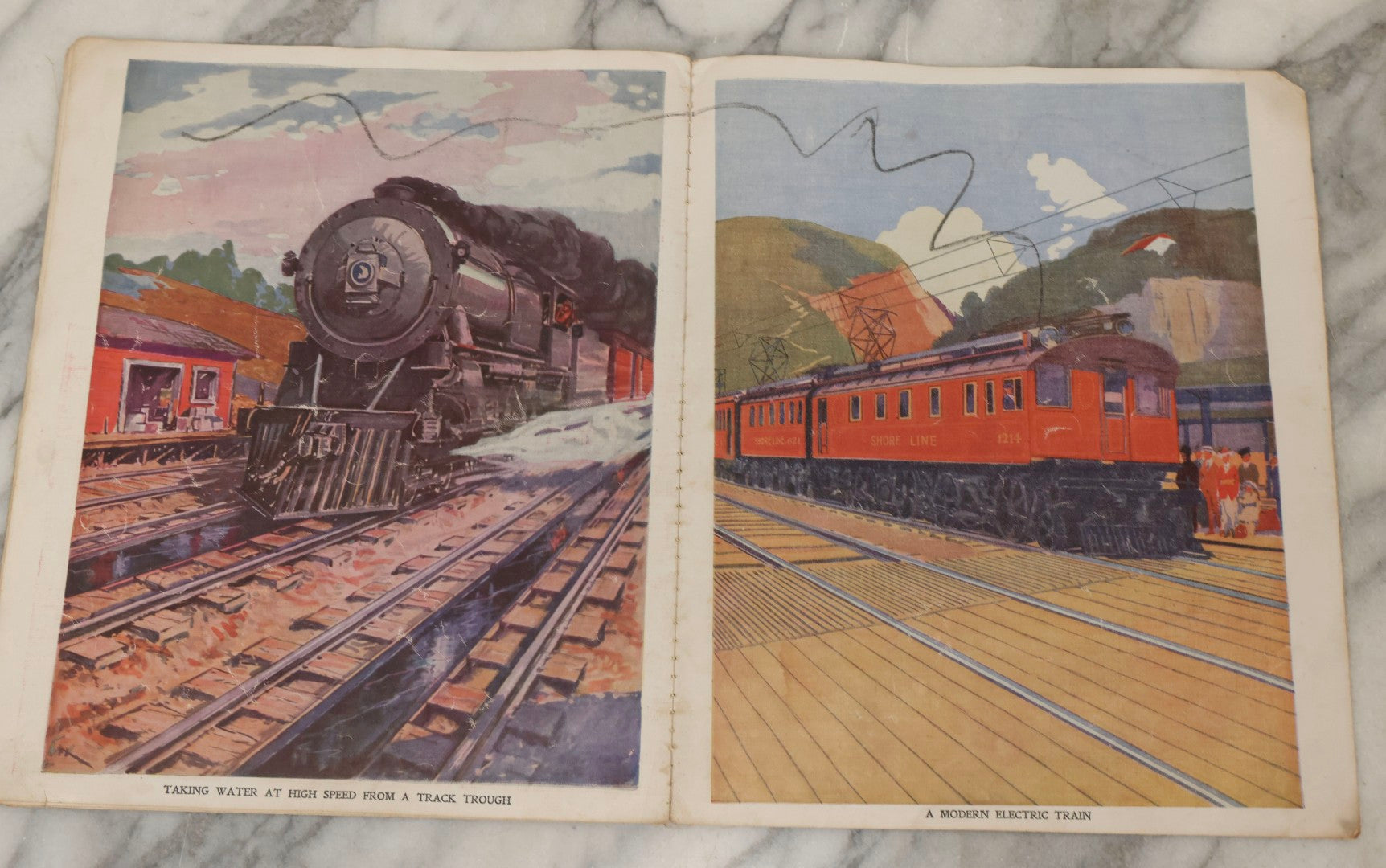 Lot 203 - Grouping Of 3 Antique And Vintage Industrial-Themed Children's Books Including “Railroad Book” By McLoughlin Bros., “Book Of Trains” By Grif Teller, And “Oil Comes To Us” By Rose Wyler And Warren W. McSpadden