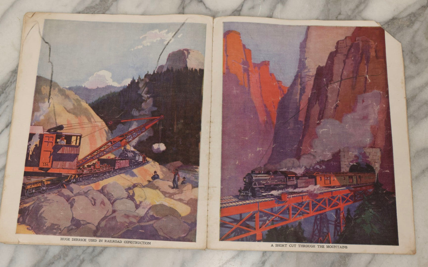 Lot 203 - Grouping Of 3 Antique And Vintage Industrial-Themed Children's Books Including “Railroad Book” By McLoughlin Bros., “Book Of Trains” By Grif Teller, And “Oil Comes To Us” By Rose Wyler And Warren W. McSpadden