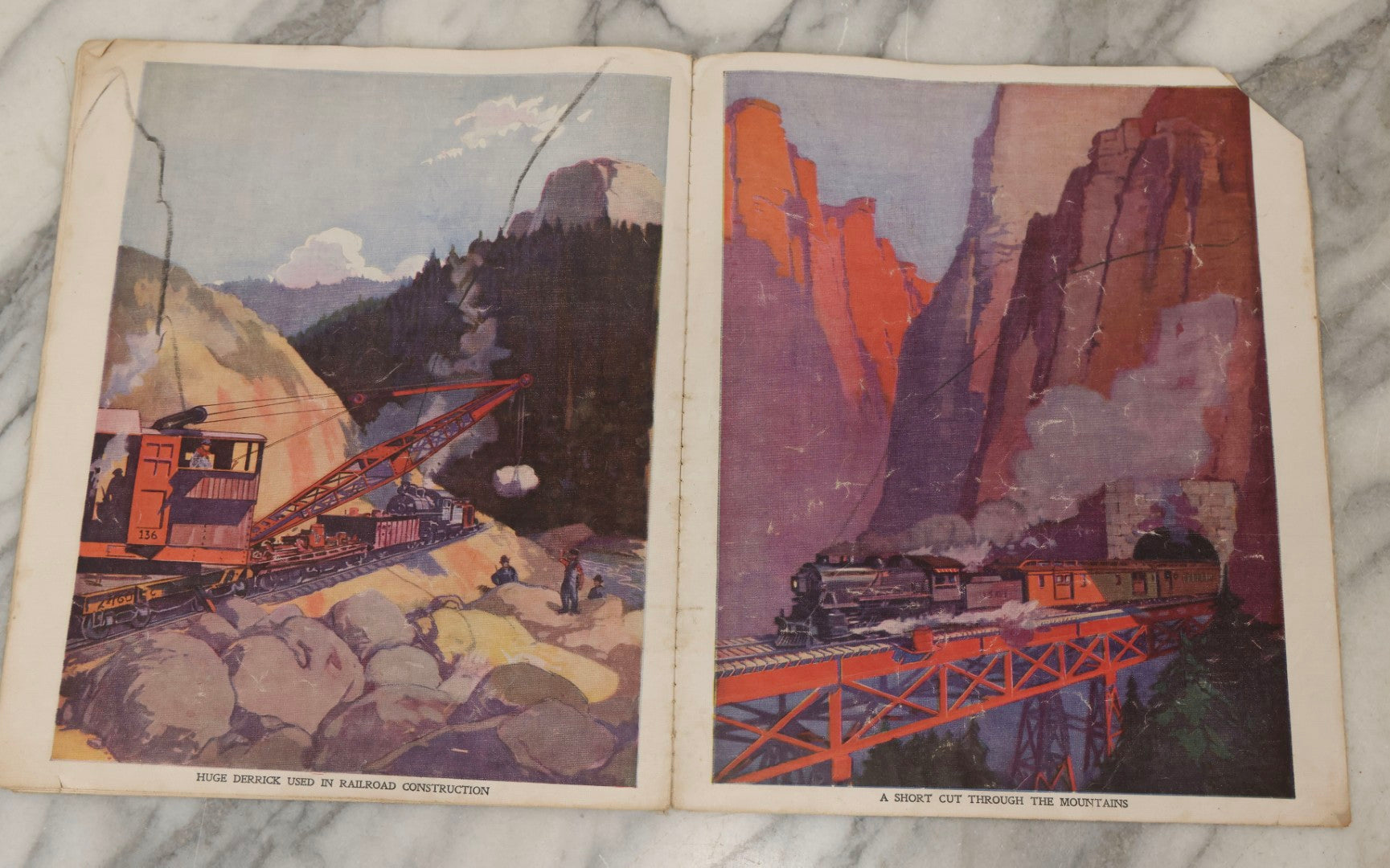 Lot 203 - Grouping Of 3 Antique And Vintage Industrial-Themed Children's Books Including “Railroad Book” By McLoughlin Bros., “Book Of Trains” By Grif Teller, And “Oil Comes To Us” By Rose Wyler And Warren W. McSpadden
