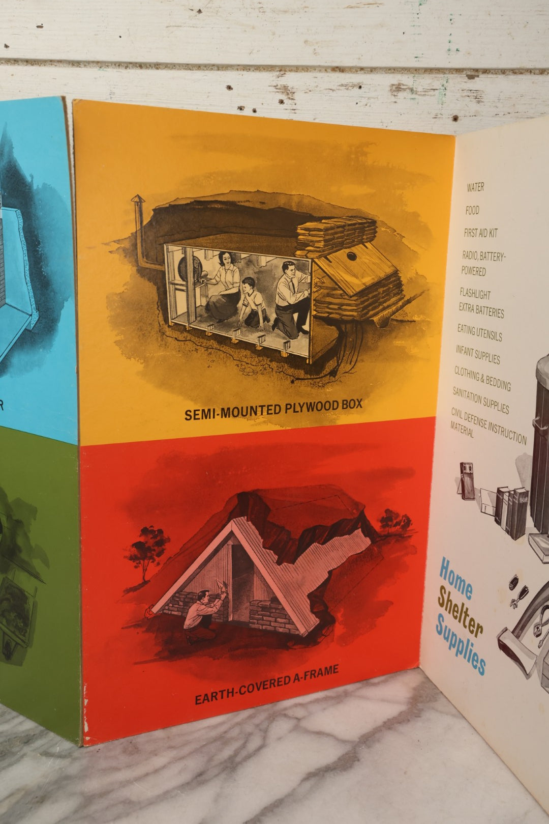 Lot 204 - Vintage 1963 U.S. Government Civil Defense “Public Shelter Designs” Fold-Out Poster, Office Of Civil Defense, Fallout Shelter Program, 48" x 18"