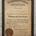 Lot 209 - Vintage 1938 Standardized Training Certificate In Barbering And Barber Science Awarded To Frank K. Tanigawa With Gold Seal In Frame, Associate Master Barbers Of America, Chicago, Illinois, 6-3/4" x 8-3/4"