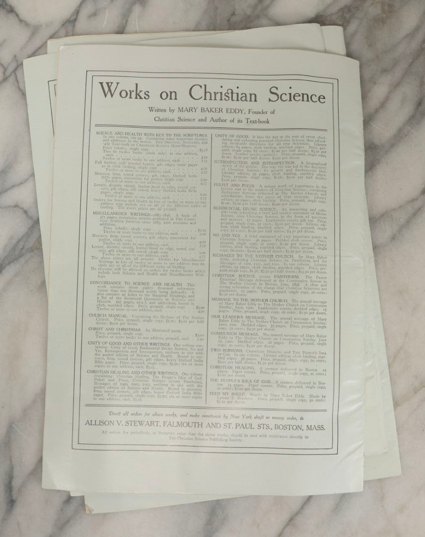 Lot 211 - Grouping Of Four Antique "Christian Science Sentinel" Magazines Vol. XIII Nos. 12–15, Copyright 1910 By Mary Baker Eddy, Christian Science Publishing Society, Boston, Massachusetts