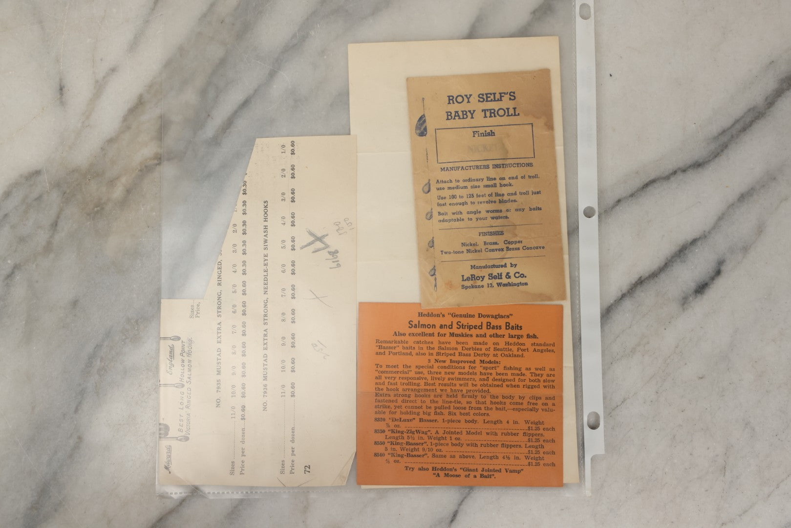 Lot 212 - Grouping Of Vintage Fishing Ephemera Including Pflueger Reel Advertisements And Booklets, "The Nitty Gritty Of Steelhead Fishing" By Dan Stair For Luhr Jensen & Sons, And Shoff Sporting Goods Chart, Kent, Washington