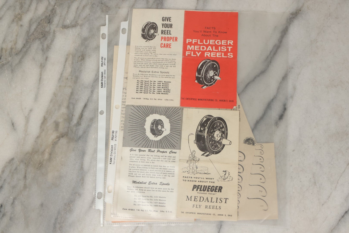 Lot 212 - Grouping Of Vintage Fishing Ephemera Including Pflueger Reel Advertisements And Booklets, "The Nitty Gritty Of Steelhead Fishing" By Dan Stair For Luhr Jensen & Sons, And Shoff Sporting Goods Chart, Kent, Washington