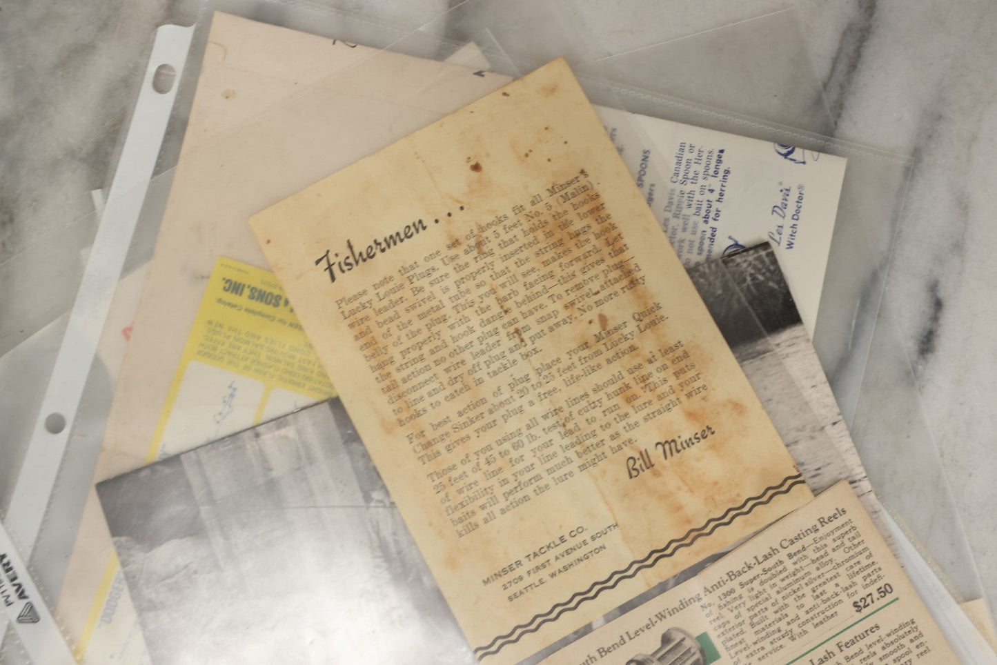 Lot 212 - Grouping Of Vintage Fishing Ephemera Including Pflueger Reel Advertisements And Booklets, "The Nitty Gritty Of Steelhead Fishing" By Dan Stair For Luhr Jensen & Sons, And Shoff Sporting Goods Chart, Kent, Washington