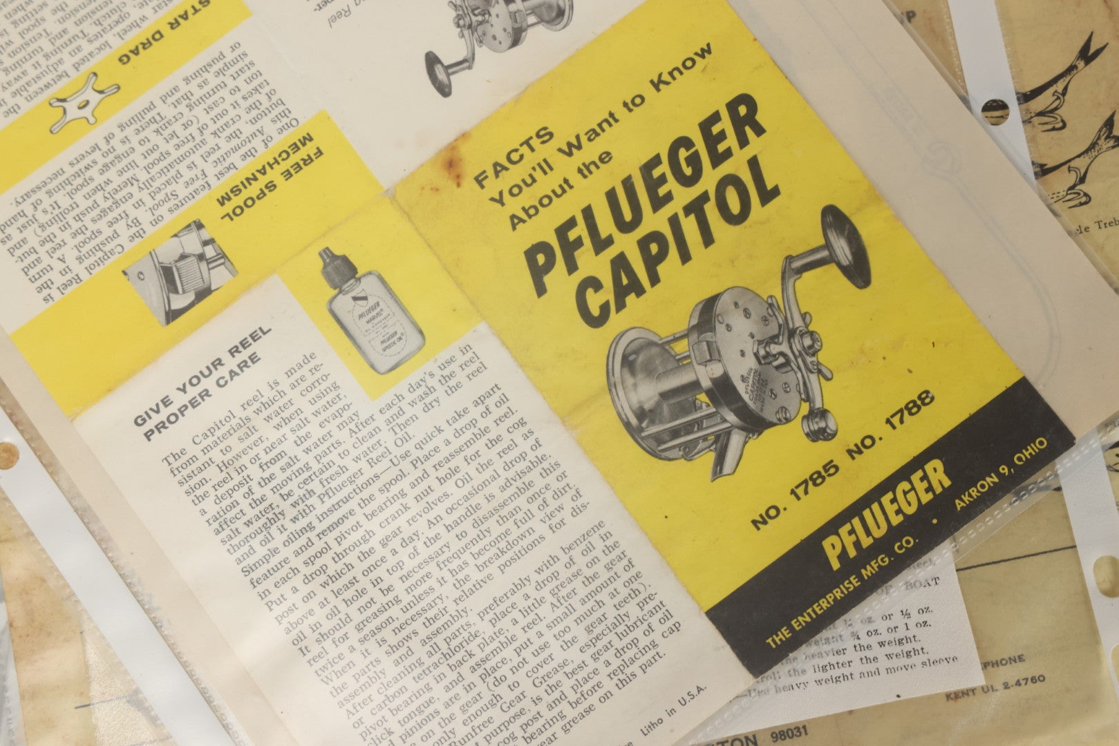 Lot 212 - Grouping Of Vintage Fishing Ephemera Including Pflueger Reel Advertisements And Booklets, "The Nitty Gritty Of Steelhead Fishing" By Dan Stair For Luhr Jensen & Sons, And Shoff Sporting Goods Chart, Kent, Washington
