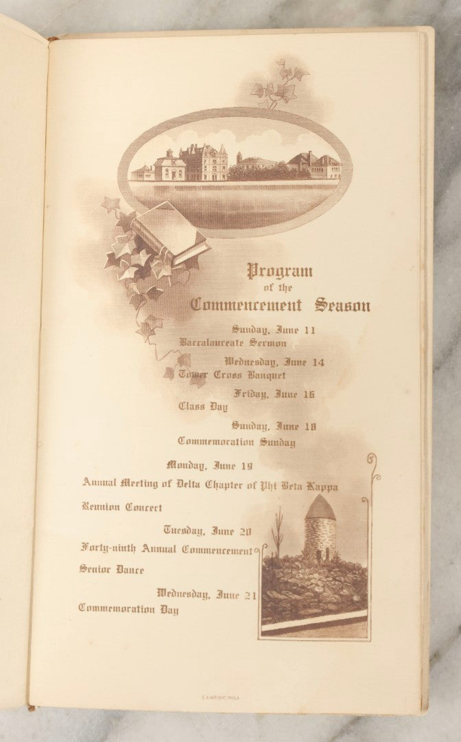 Lot 213 - Tufts Class Day 1905 Antique Souvenir Booklet, June 16 1905, With Program, Class Roll, And Exercises, Printed By E.A. Wright, Philadelphia, Tufts College, Medford, Massachusetts