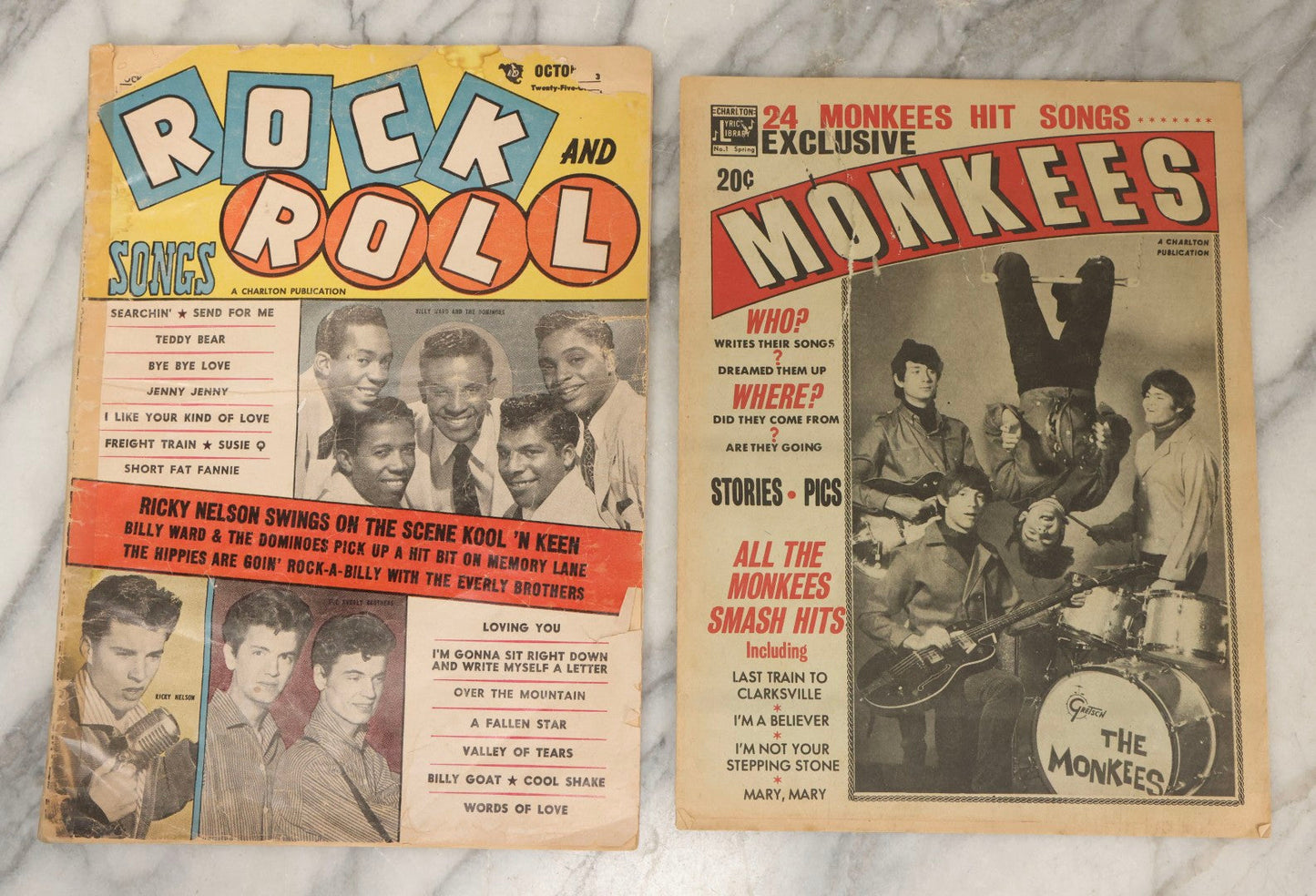 Lot 214 - Pair Of Vintage Charlton Publication Magazines Including "Monkees" (1967) And "Rock And Roll Songs" (1957) Featuring Billy Ward And The Dominoes, Ricky Nelson, And The Everly Brothers