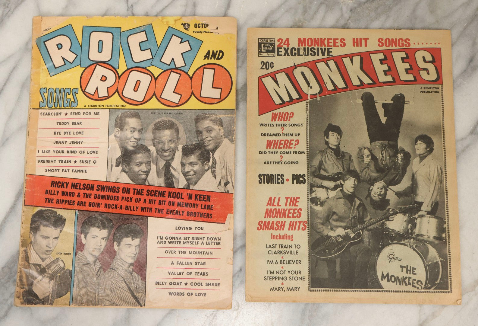 Lot 214 - Pair Of Vintage Charlton Publication Magazines Including "Monkees" (1967) And "Rock And Roll Songs" (1957) Featuring Billy Ward And The Dominoes, Ricky Nelson, And The Everly Brothers