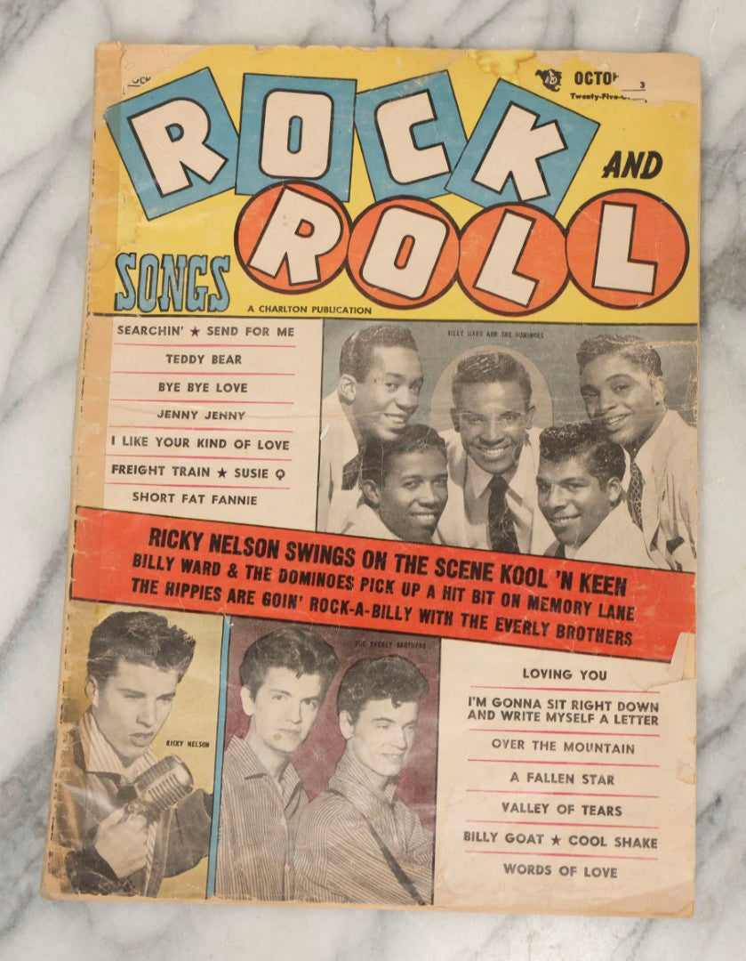 Lot 214 - Pair Of Vintage Charlton Publication Magazines Including "Monkees" (1967) And "Rock And Roll Songs" (1957) Featuring Billy Ward And The Dominoes, Ricky Nelson, And The Everly Brothers