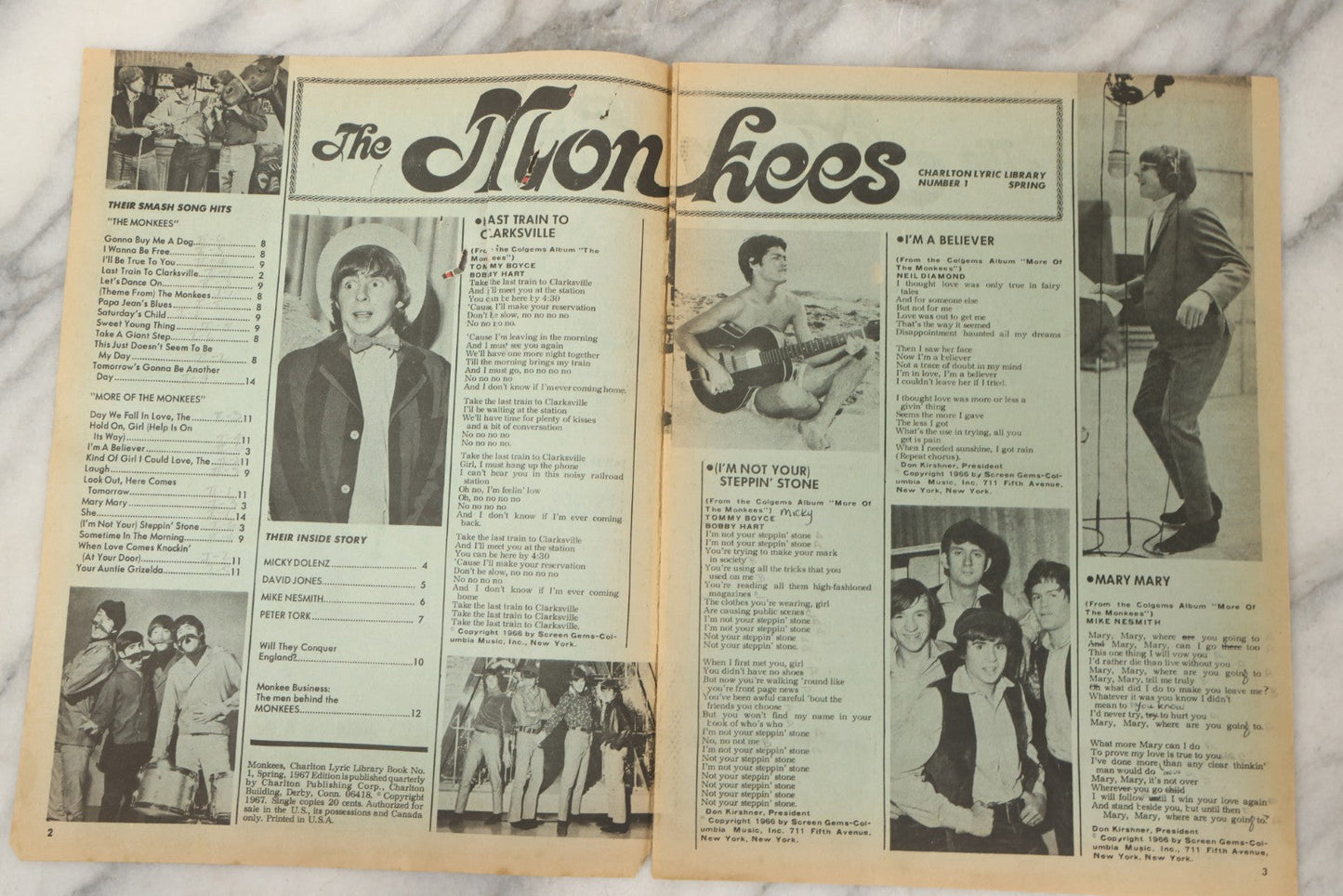 Lot 214 - Pair Of Vintage Charlton Publication Magazines Including "Monkees" (1967) And "Rock And Roll Songs" (1957) Featuring Billy Ward And The Dominoes, Ricky Nelson, And The Everly Brothers