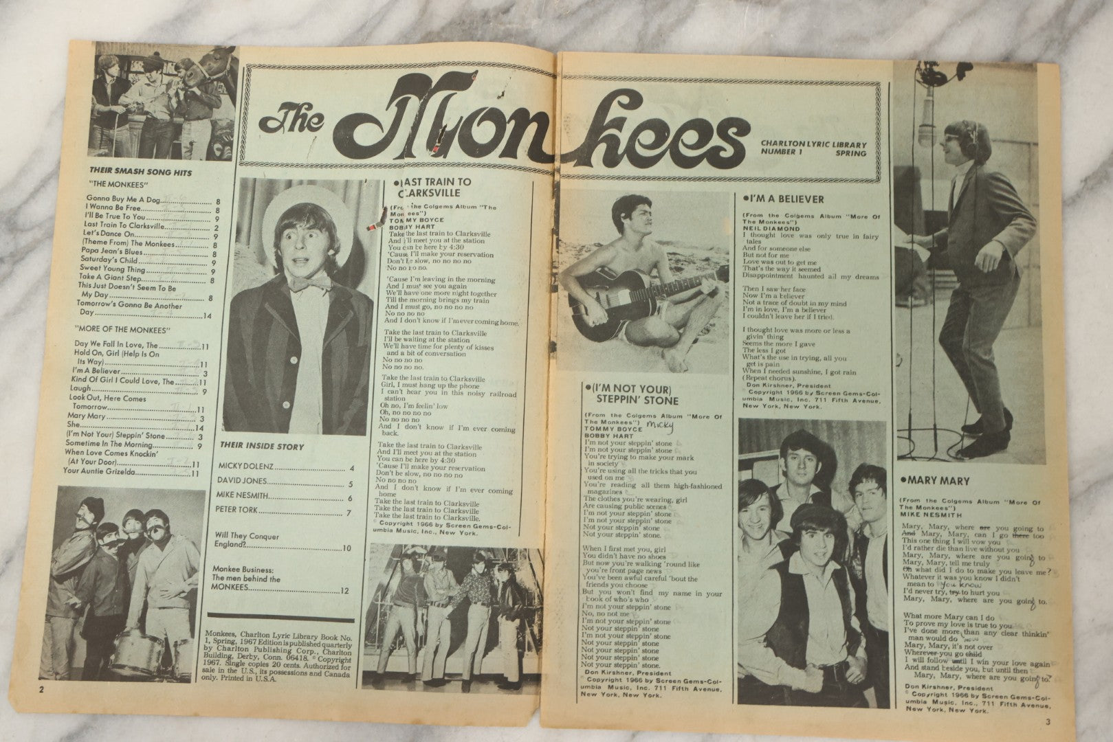 Lot 214 - Pair Of Vintage Charlton Publication Magazines Including "Monkees" (1967) And "Rock And Roll Songs" (1957) Featuring Billy Ward And The Dominoes, Ricky Nelson, And The Everly Brothers