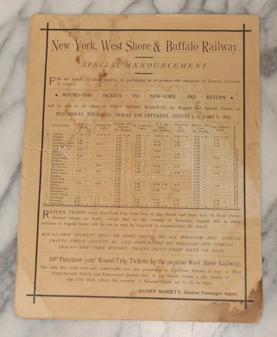 Lot 219 - Antique Broadside "Obsequies Of Gen'l U.S. Grant," Announcing Funeral Ceremonies And Public Mourning In New-York City, August 6–8, 1885, Matthews, Northrup & Co., Art-Printing Works, Buffalo, New York