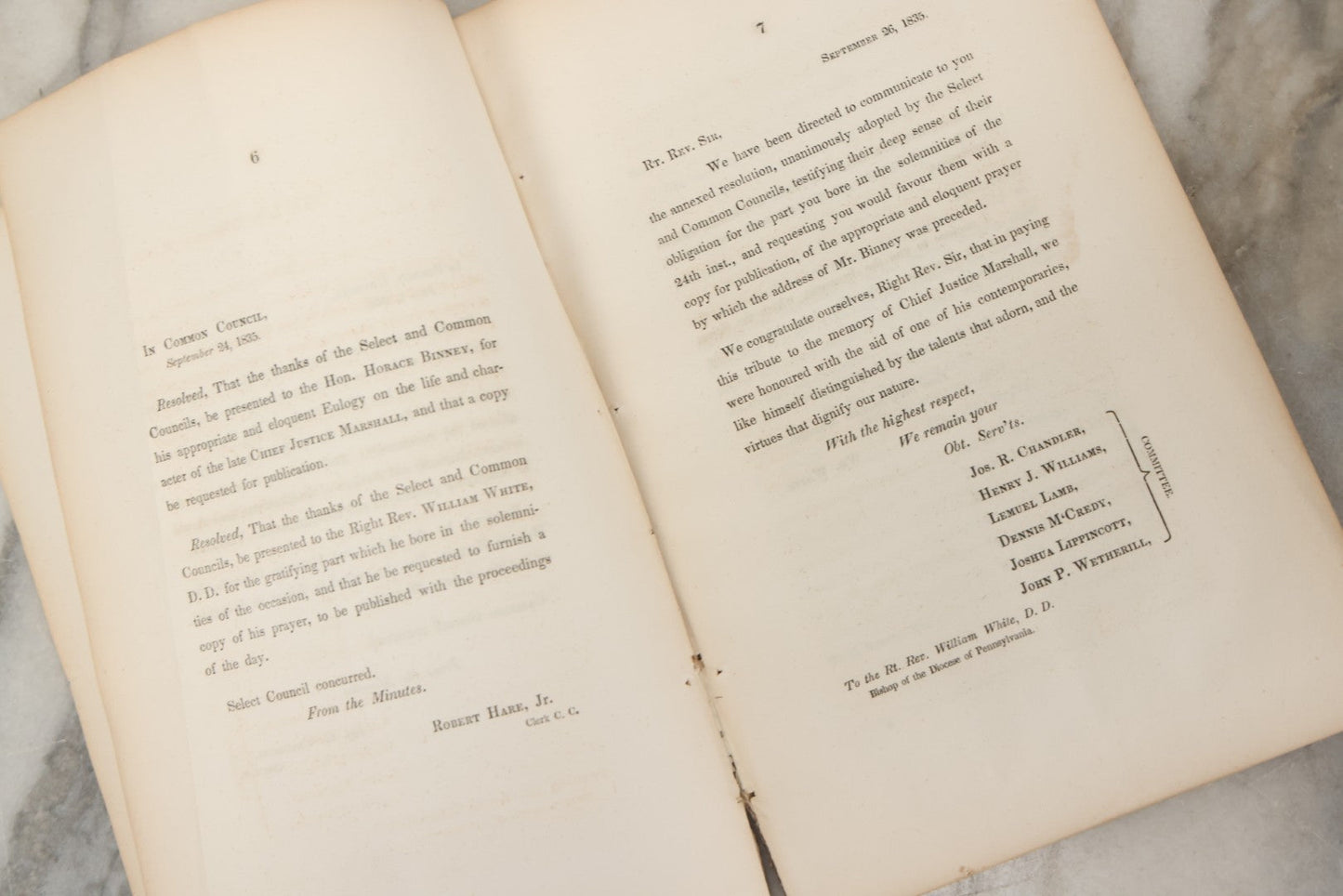 Lot 220 - “An Eulogy On The Life And Character Of John Marshall, Chief Justice Of The Supreme Court Of The United States” Antique Book By Horace Binney, Printed By J. Crissy & G. Goodman, Philadelphia, 1835