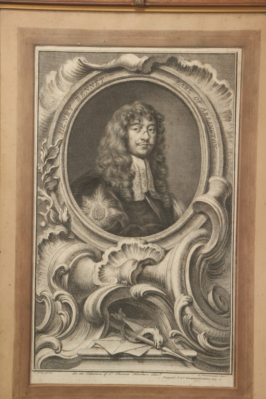 Lot 230 - Antique Engraving “Henry Bennet, Earl Of Arlington,” After Peter Lely, Engraved By Jacob Houbraken, Published By J. & P. Knapton, London, 1739, From The Collection Of Sir Thomas Hanmer, Baronet, 14-1/4" x 20-1/2"