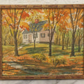 Lot 232 - Vintage Watercolor Painting Of Humble White Cottage Among Autumn Trees, Peak Fall Foliage, Signed Brian Truelove (Scottish-American, Early 20th Century), 9-1/8" x 7-5/8"