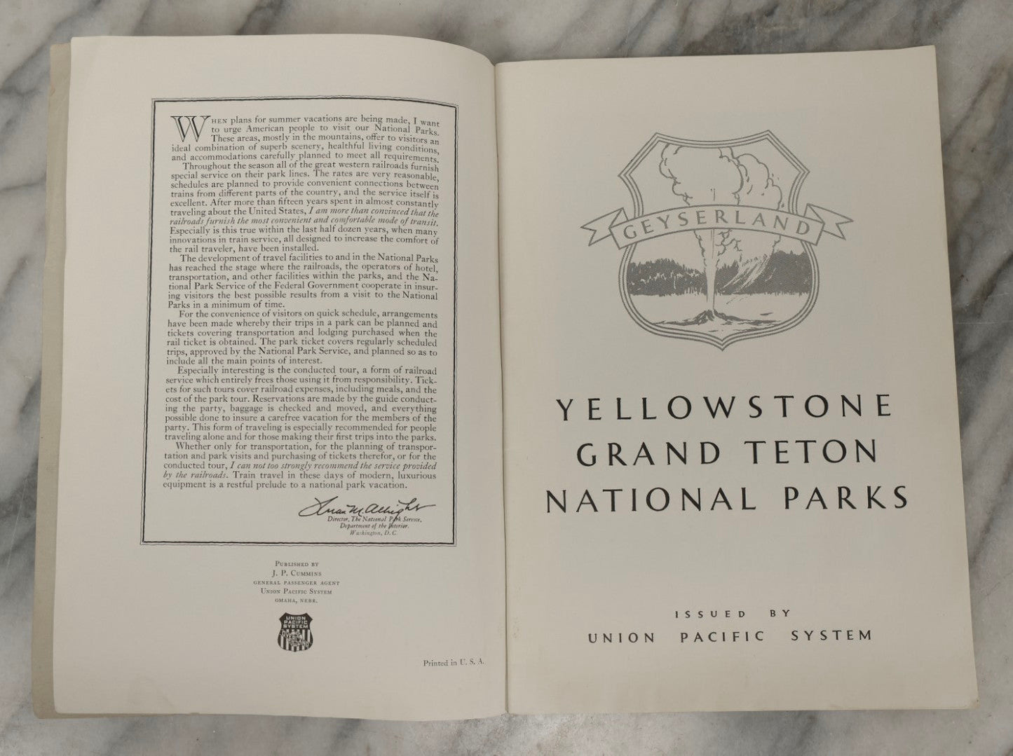 Lot 237 - “Yellowstone And Grand Teton National Parks” Vintage Travel Booklet, Union Pacific System, Circa 1930s