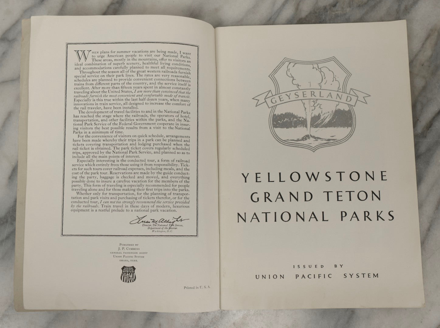 Lot 237 - “Yellowstone And Grand Teton National Parks” Vintage Travel Booklet, Union Pacific System, Circa 1930s
