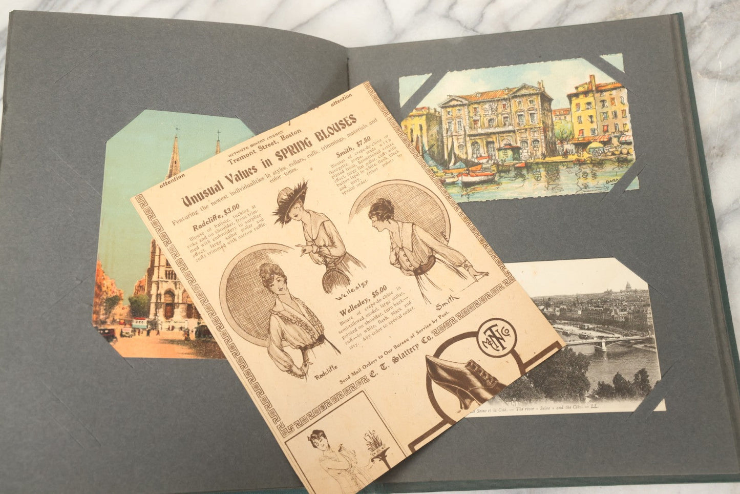 Lot 238 - Antique “Postal Cards” Scrapbook Album Containing Yellowstone Photographs, Postcards, And Ephemera Including Large-Format 1898–1902 Prints By Detroit Photographic Co., Ward's Postal Card Album, Boston, Massachusetts