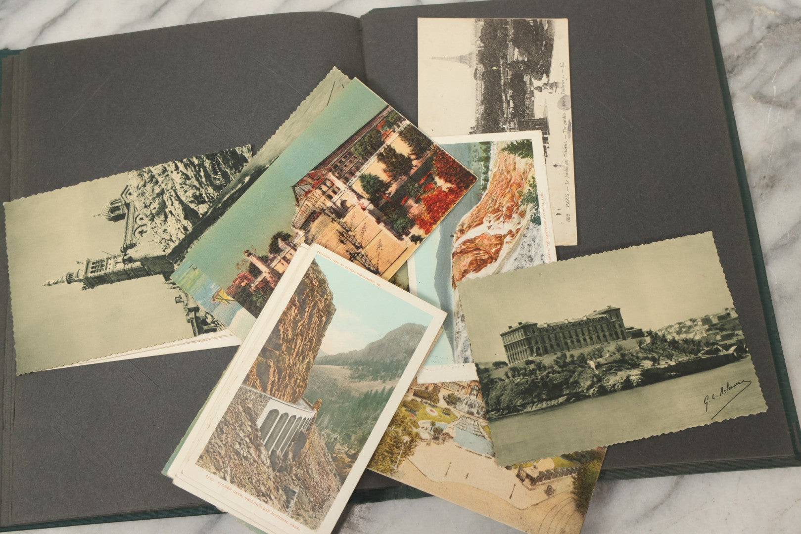 Lot 238 - Antique “Postal Cards” Scrapbook Album Containing Yellowstone Photographs, Postcards, And Ephemera Including Large-Format 1898–1902 Prints By Detroit Photographic Co., Ward's Postal Card Album, Boston, Massachusetts