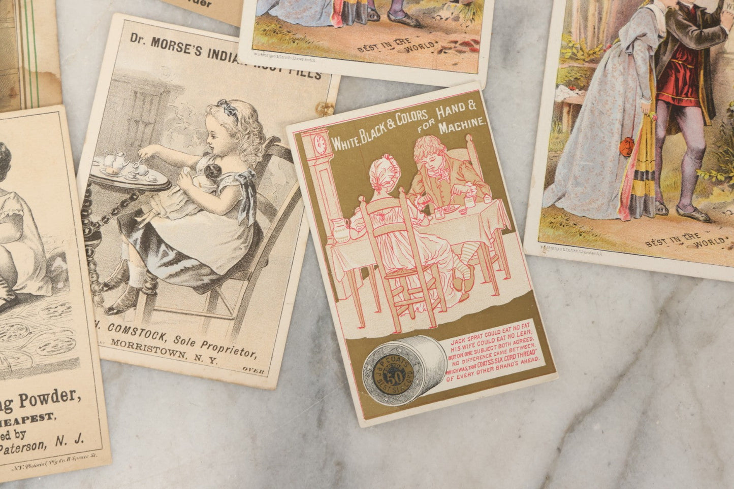 Lot 241 - Grouping Of 15 Antique Victorian Lithographed Trade Card Advertisements Including J. & P. Coates Thread, Milkmaid Brand Condensed Milk, Henkel's Baking Powder, Boston Brass Andirons, Fairbanks Soap, And Singer Manufacturing Co. Sewing Machines