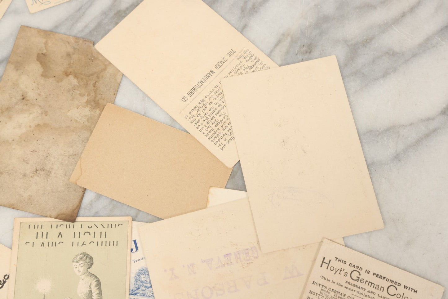 Lot 241 - Grouping Of 15 Antique Victorian Lithographed Trade Card Advertisements Including J. & P. Coates Thread, Milkmaid Brand Condensed Milk, Henkel's Baking Powder, Boston Brass Andirons, Fairbanks Soap, And Singer Manufacturing Co. Sewing Machines