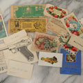 Lot 242 - Grouping Of 15 Antique And Vintage Mixed Ephemera Scraps Including Novelty Space Money From Neptune, 1882 Award Of Merit, Hand Motif Calling Cards, New England Jewelry Co. Coupon, Cat Booklet, Yellowstone Decal, And Erma EP22 Pistol Booklet