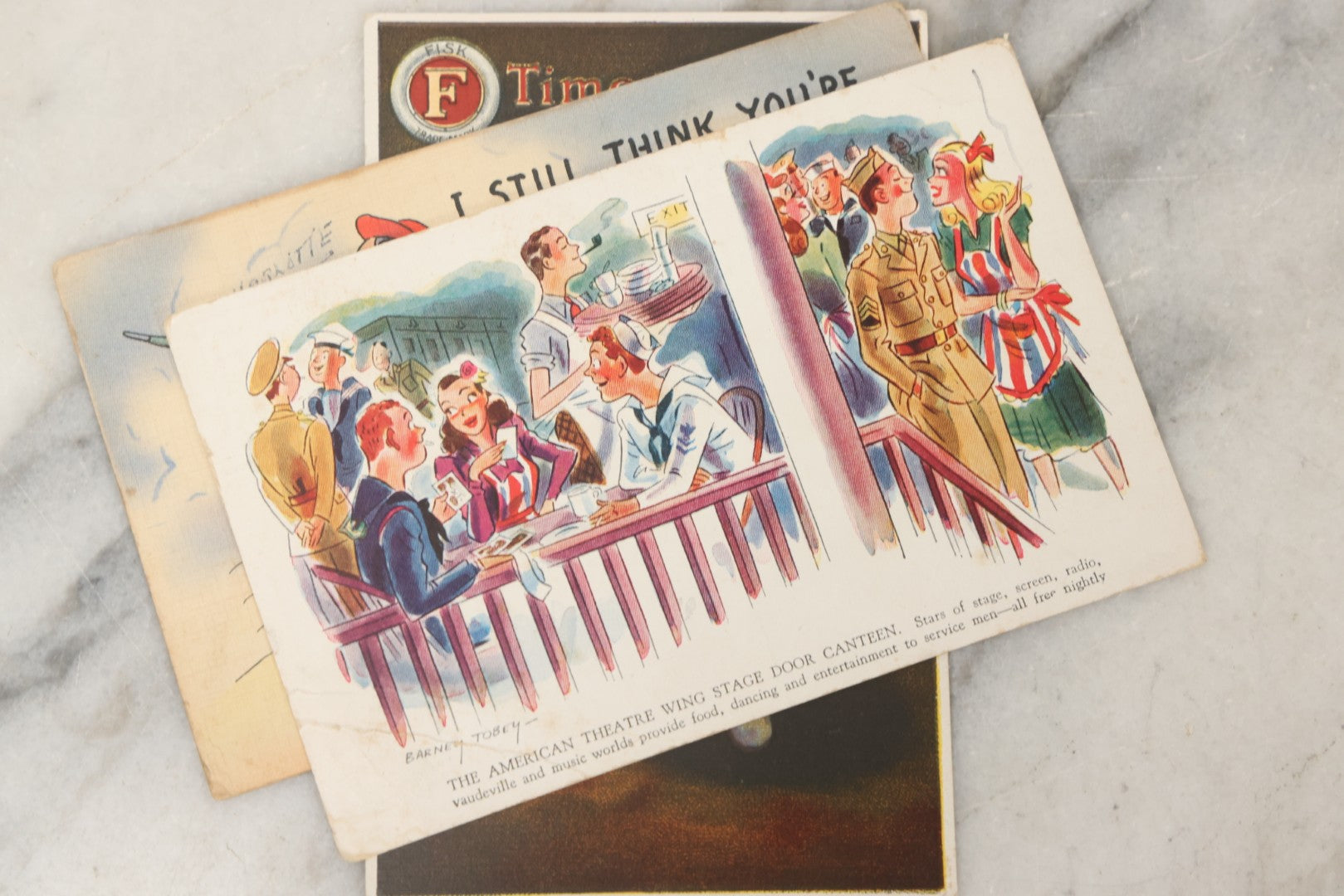 Lot 243 - Grouping Of 15 Antique And Vintage Postcards Including Fisk Tires And Shasta Water Advertising, Douglas Fairbanks Movie Promotion, Early Reno Undivided Back, Mythological Subjects, And Wwii Comic Cards