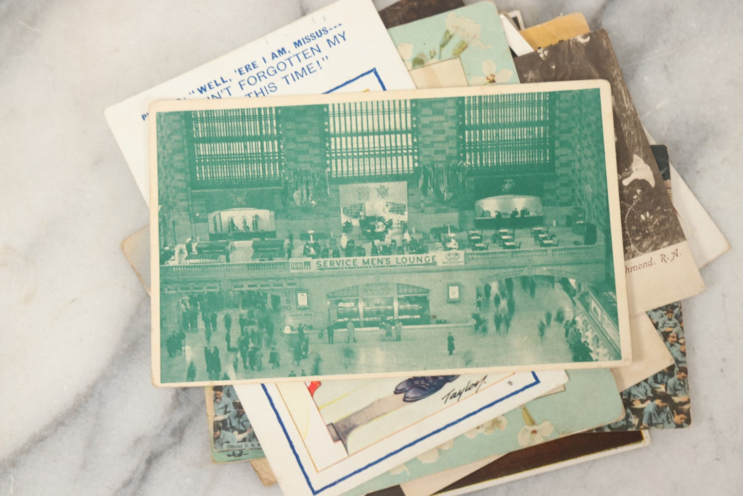 Lot 243 - Grouping Of 15 Antique And Vintage Postcards Including Fisk Tires And Shasta Water Advertising, Douglas Fairbanks Movie Promotion, Early Reno Undivided Back, Mythological Subjects, And Wwii Comic Cards