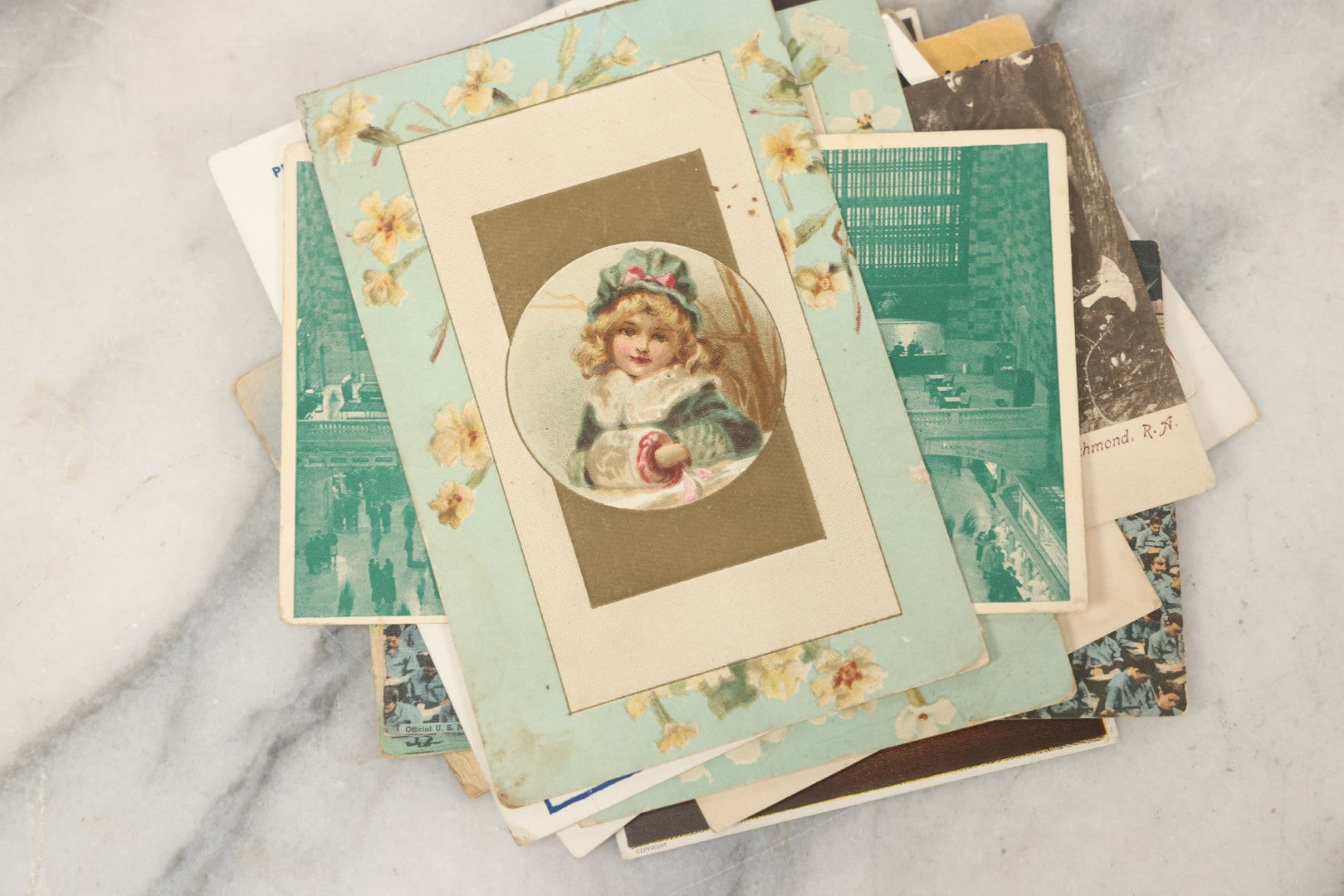 Lot 243 - Grouping Of 15 Antique And Vintage Postcards Including Fisk Tires And Shasta Water Advertising, Douglas Fairbanks Movie Promotion, Early Reno Undivided Back, Mythological Subjects, And Wwii Comic Cards