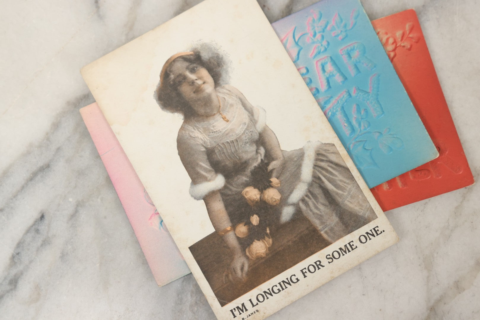 Lot 244 - Grouping Of 18 Antique And Vintage Comic And Romantic Postcards And More, Including Two Postcards With Embossed Lettering