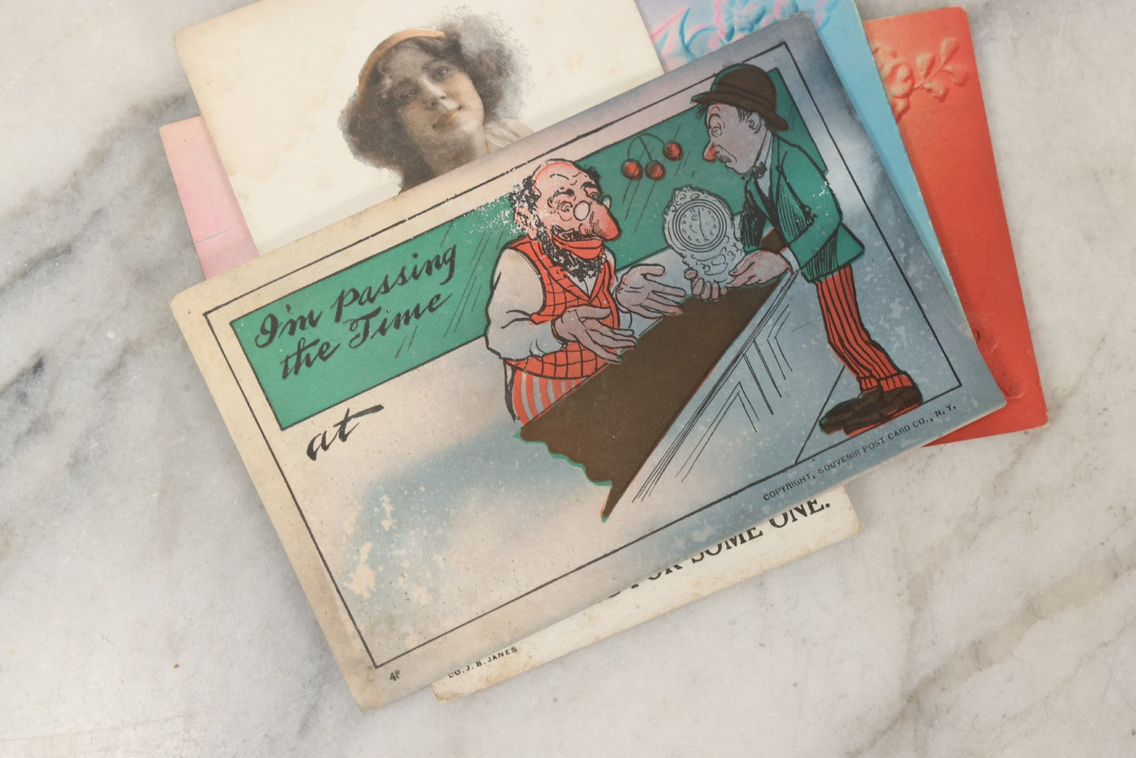 Lot 244 - Grouping Of 18 Antique And Vintage Comic And Romantic Postcards And More, Including Two Postcards With Embossed Lettering