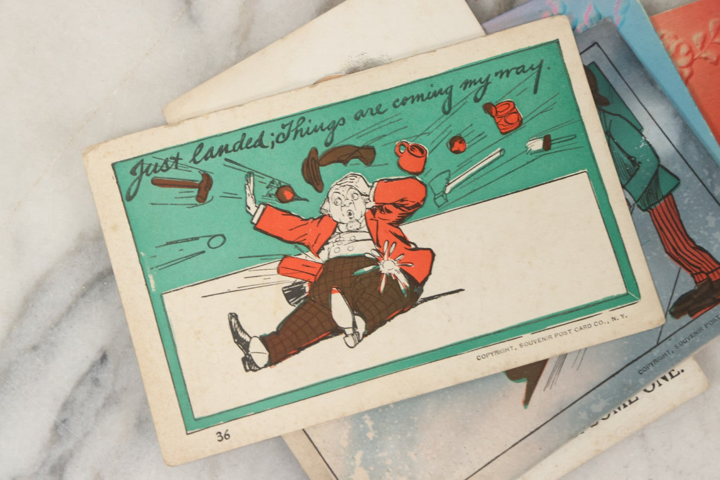 Lot 244 - Grouping Of 18 Antique And Vintage Comic And Romantic Postcards And More, Including Two Postcards With Embossed Lettering