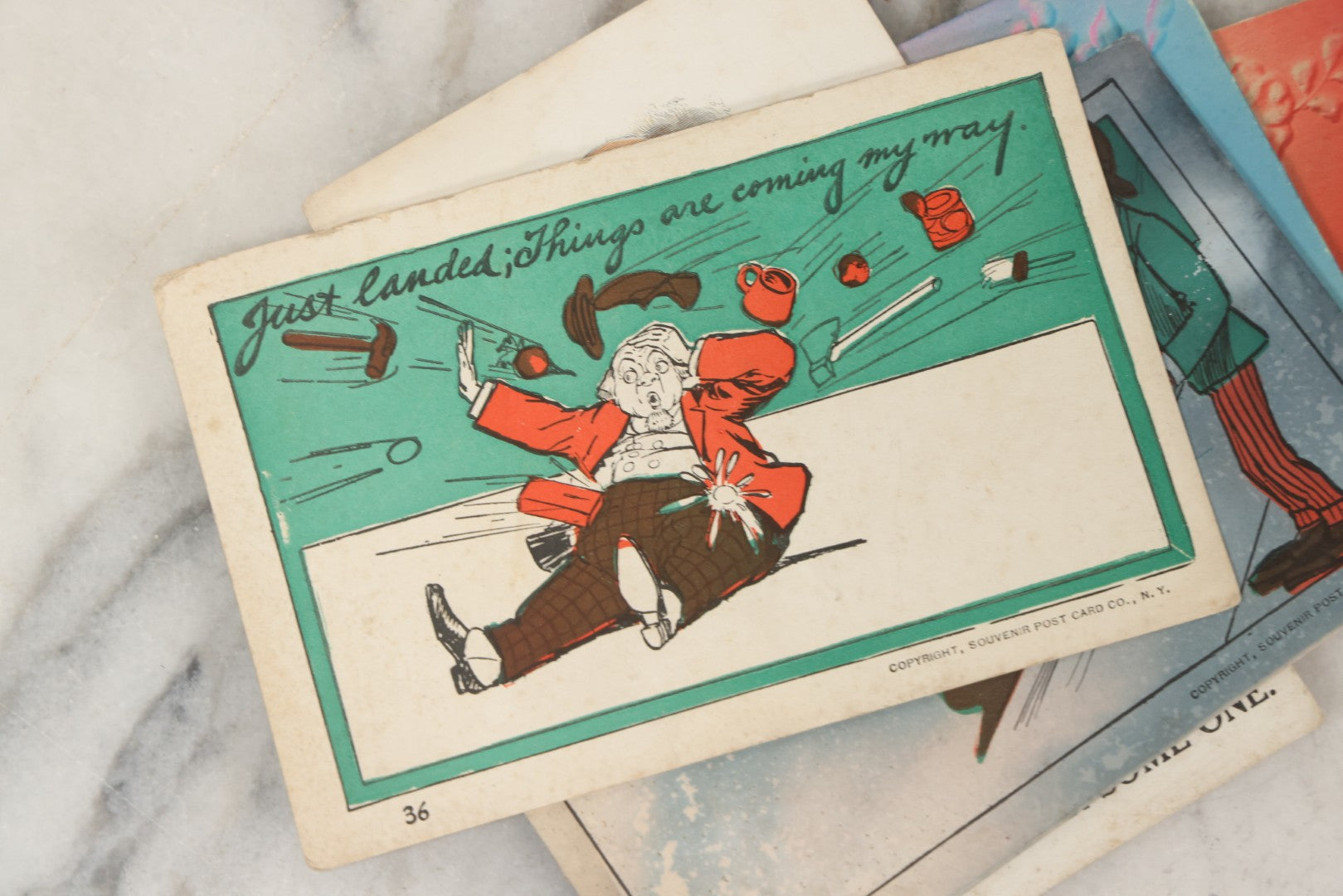 Lot 244 - Grouping Of 18 Antique And Vintage Comic And Romantic Postcards And More, Including Two Postcards With Embossed Lettering