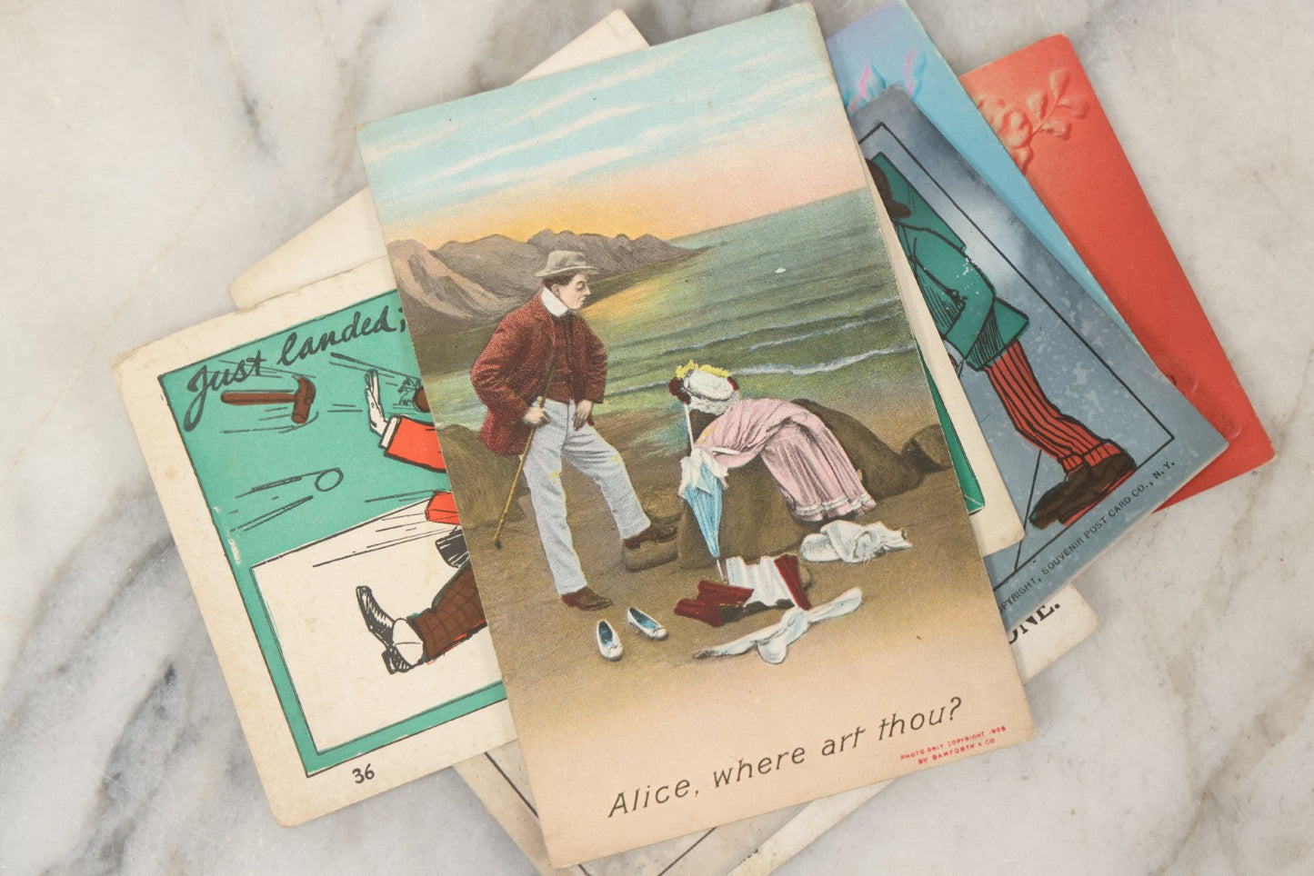 Lot 244 - Grouping Of 18 Antique And Vintage Comic And Romantic Postcards And More, Including Two Postcards With Embossed Lettering