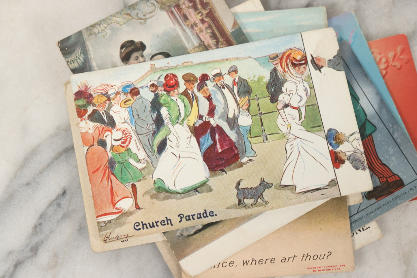 Lot 244 - Grouping Of 18 Antique And Vintage Comic And Romantic Postcards And More, Including Two Postcards With Embossed Lettering