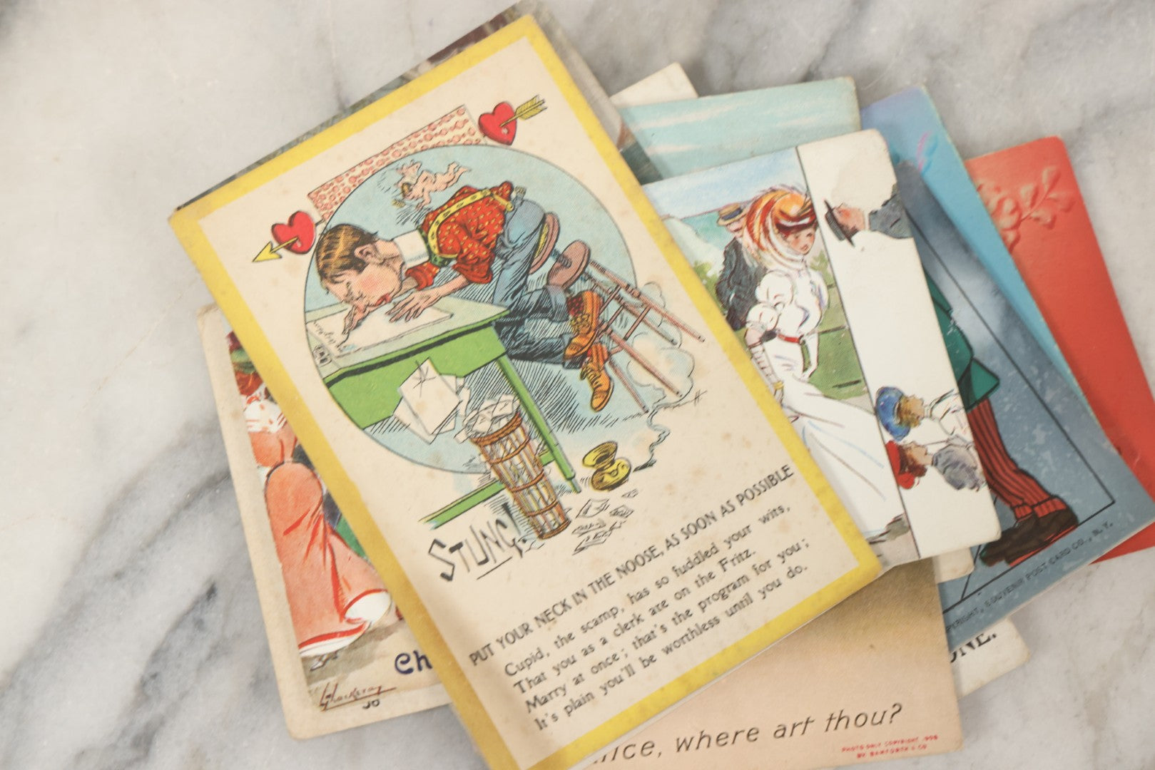 Lot 244 - Grouping Of 18 Antique And Vintage Comic And Romantic Postcards And More, Including Two Postcards With Embossed Lettering