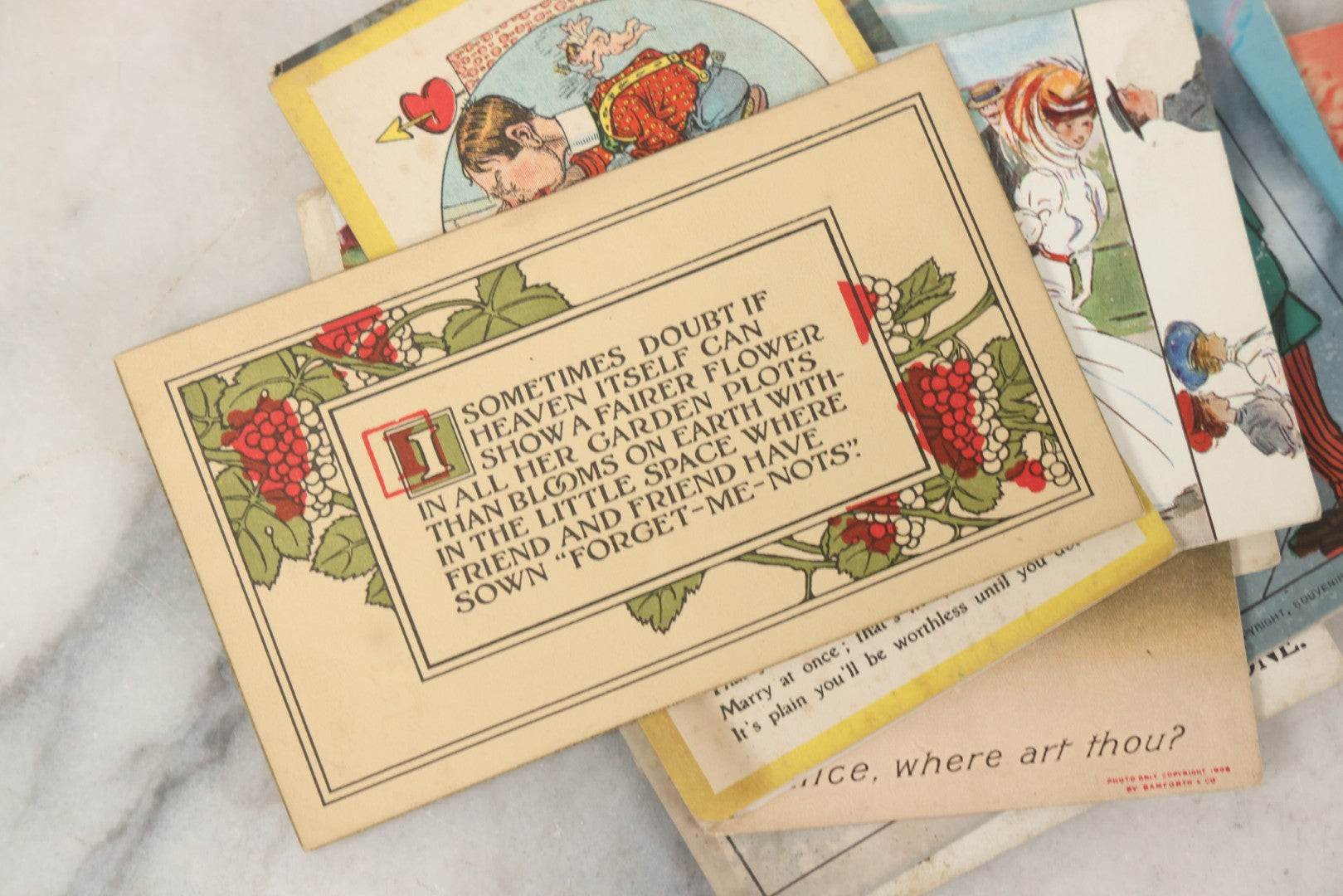Lot 244 - Grouping Of 18 Antique And Vintage Comic And Romantic Postcards And More, Including Two Postcards With Embossed Lettering