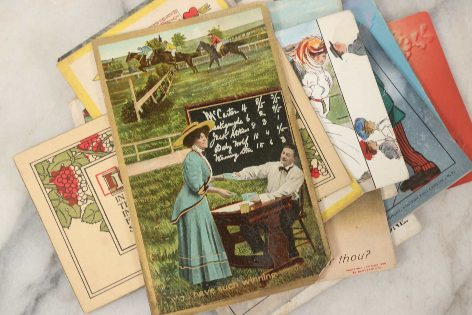 Lot 244 - Grouping Of 18 Antique And Vintage Comic And Romantic Postcards And More, Including Two Postcards With Embossed Lettering