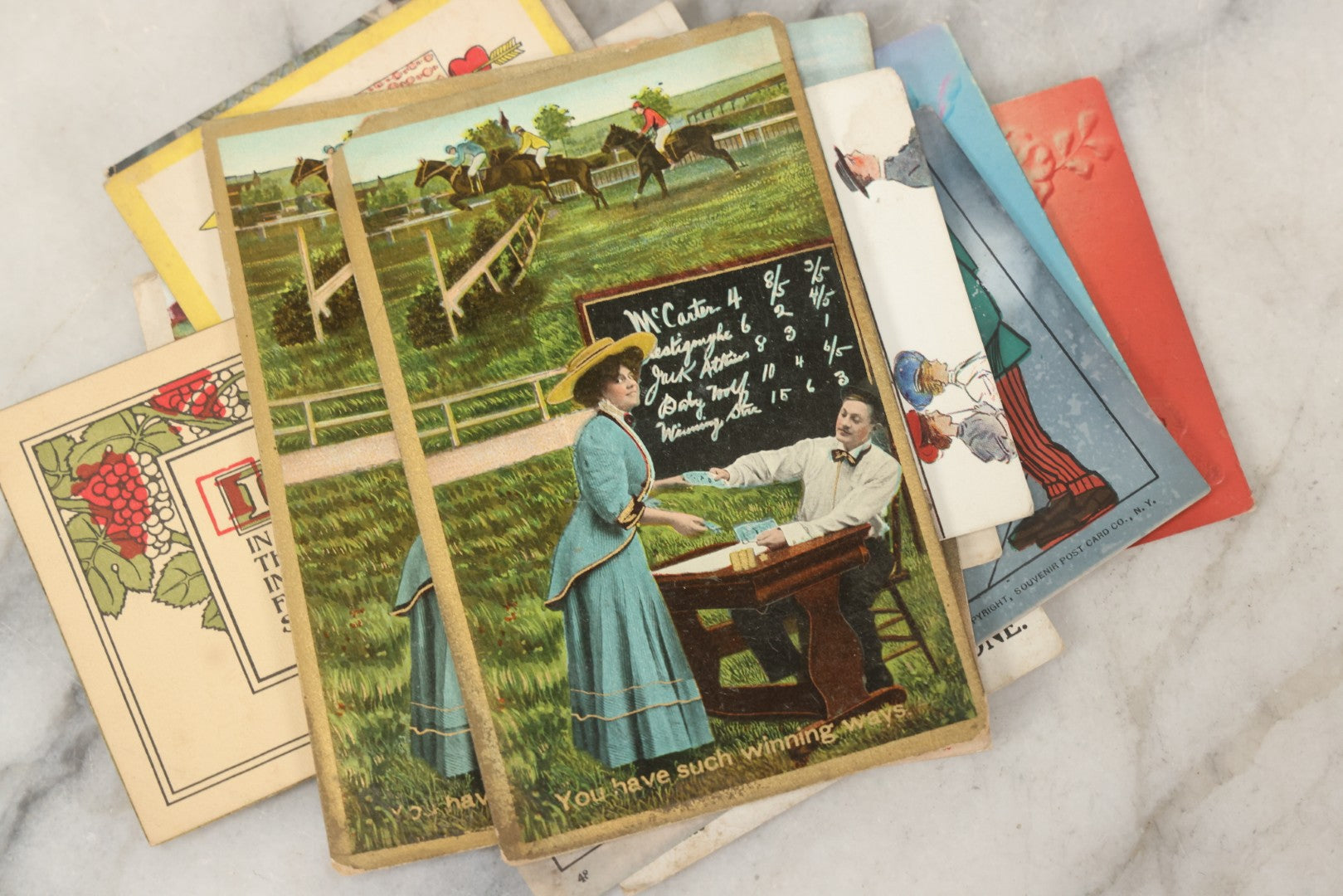 Lot 244 - Grouping Of 18 Antique And Vintage Comic And Romantic Postcards And More, Including Two Postcards With Embossed Lettering