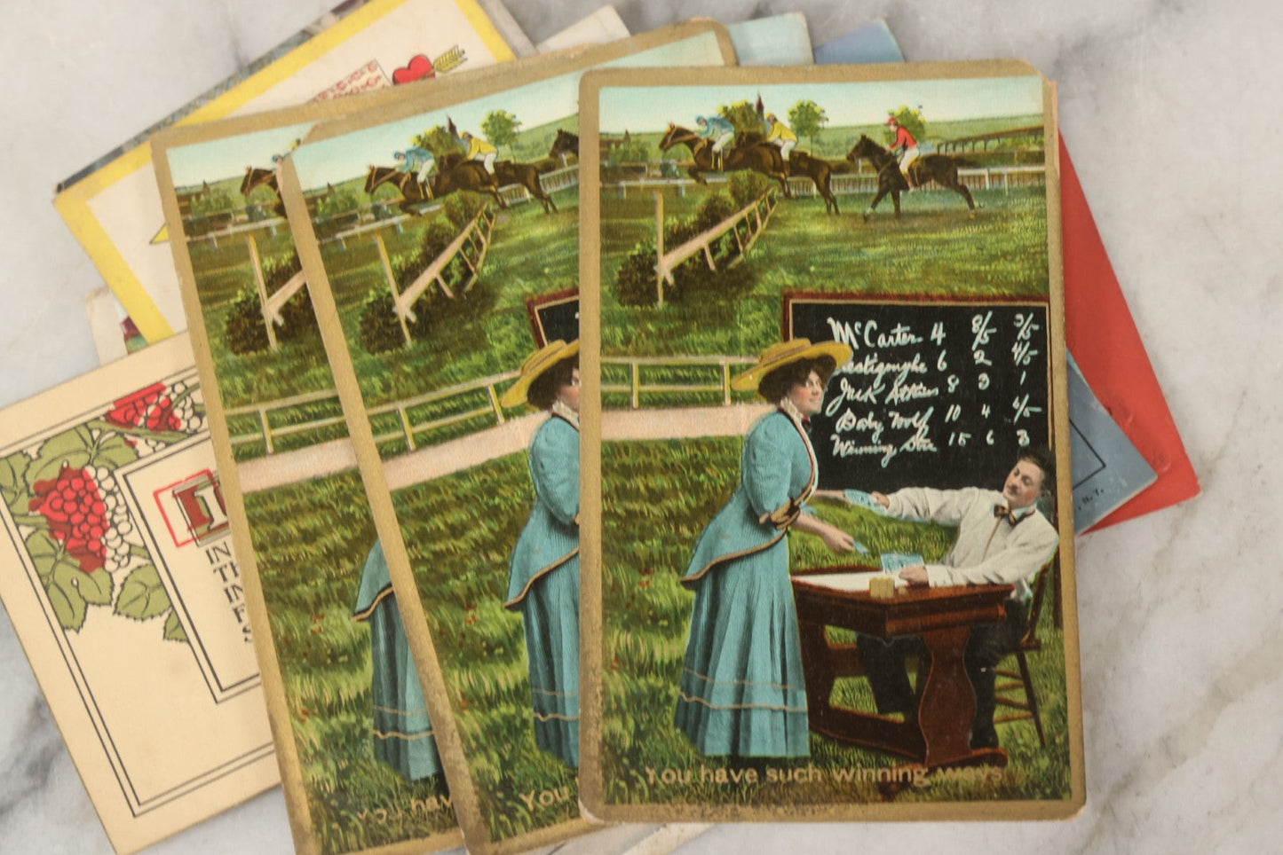 Lot 244 - Grouping Of 18 Antique And Vintage Comic And Romantic Postcards And More, Including Two Postcards With Embossed Lettering