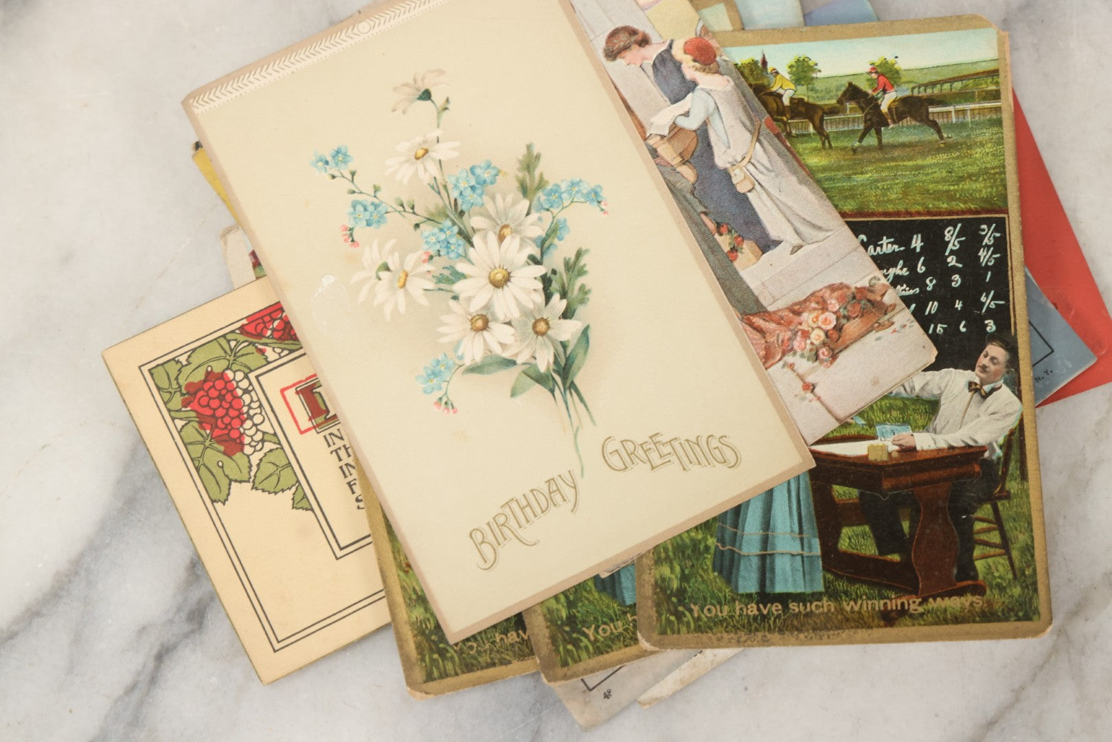 Lot 244 - Grouping Of 18 Antique And Vintage Comic And Romantic Postcards And More, Including Two Postcards With Embossed Lettering